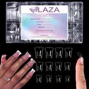 라자 600pcs 숏 덕 네일 팁 12 사이즈 박스 포장 클리어 하프 커버 와이드 아크릴 연장 프렌치 가짜 - 22MM