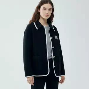 주크 정가 399,000원 알파카 블렌디드 니트 배색 하프 자켓 코트 Z254MSG714