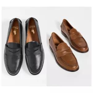 폴로 랄프로렌 Alston 레더 페니 로퍼 가죽 구두 블랙 블랙 탠