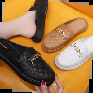 골드체인 퀼팅패턴 여성 블로퍼 발편한 뮬슬리퍼 뮬