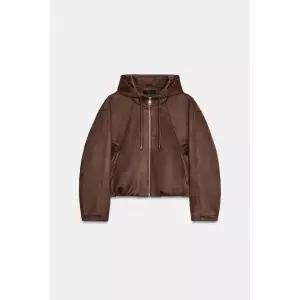 [국내배송정품] ZARA 페이크 스웨이드 후드 봄버 재킷 - 브라운