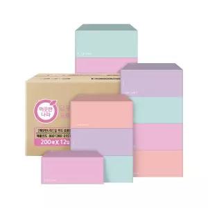 깨끗한나라 딥무드 오로라 미용티슈, 200매, 12입, 1개