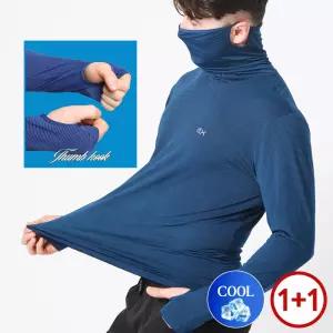 1+  1 여름 남성 엄지홀 마스크 티셔츠 쿨 냉감 티 작업복 긴팔 골프이너웨어 382