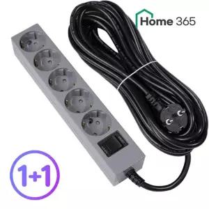 [홈365] 1+1 국산 과부하차단 멀티탭 5구 10m 그레이 블랙 / 16A 멀티콘센트