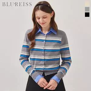 [블루레이스]스트라이프 배색 라운드넥 가디건_BI5F1KC4541