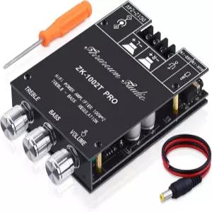 ZK-1002T PRO 2.0 채널 블루투스 5.0 앰프 보드 200W 하이파이 서브우퍼 오디오 앰프(트레블 및 베이스 BT