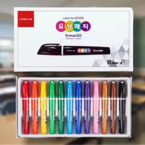 국산 유성매직 마커 문구 필기용 매직펜 둥근닙 라인플러스 트리마 12색 세트