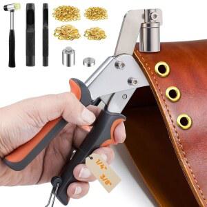 그롬 공구 키트, 1/4인치(6mm), 3/8인치(10mm) 헤비 듀티 키트 500 메탈 아일렛 및 키트의 골드 가죽, 벨트, 신발, 의류용 도구