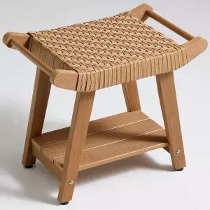 수납 선반이 있는 젬켈리 라탄 샤워 의자 다리 긁기용 플라스틱 스파 욕실용 편안한 욕조 벤치 홈 내후성