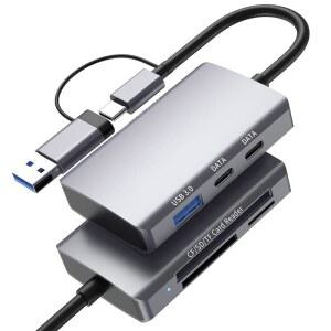듀얼 USB-C 허브가 장착된 6-in-1 CF/SD/TF 카드 리더 - 컴퓨터용 USB 3.0 어댑터 / Android SD /, 메모리 스틱 프로 듀오 어댑터, 5Gbps 고속 데이터 전송