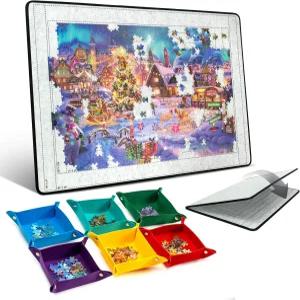 6개의 분류 트레이가 있는 지그팔 직소 퍼즐 보드 펠트 커버가 접이식 매트 저장 보호기 경량 및 휴대용