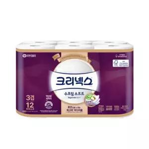 크리넥스 3겹 펄프 수프림 소프트 화장지 27m 12롤 X 1EA