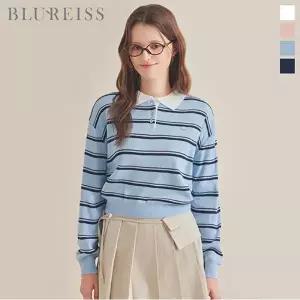 [블루레이스] 펜던트 카라 배색 줄지 니트_B6S1KT2020