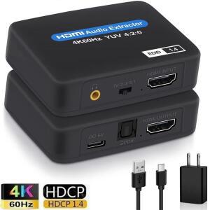 LEDMI 오디오 추출기, 4K to 집열판학 토스링크 SPDIF + 3.5mm 출력 변환기 어댑터, PS4 PS5 XBox TV LEDTV