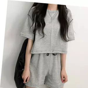 여름셋업 라운드넥 반팔 여자 셋업 반바지 코디 여름 심플