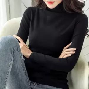 스판폴라티기본폴라티 여자 데일리 룩 겨울 목 폴라 검정