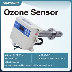 덕트형 산업용 오존 센서 플랜지 장착 측정 범위 0-100-100PPM RS485 4-20mA 0-10V 0-5V 출력 환기 시스템