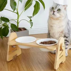 반려동물 높이조절 도자기 식기(2구) 고양이밥그릇 생활용품 가정용품 생필품