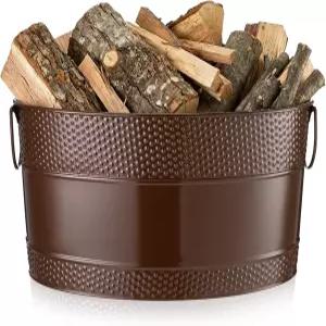 손잡이가 있는 15.8인치 아연 도금 욕조 벽난로 선반 홀더 난로 목재 보관 장식용 쓰레기통 겨울 소박한