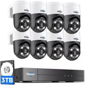 휴먼 트래킹 +300°팬 90°틸트 히슈 4K PoE 카메라 시스템 유선 NVR 8 * 5MP PTZ 실외 및 실내