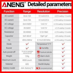 ANENG 3 in 1 디지털 멀티미터 AC/DC 전류 전압 저항 다이오드 데이터 보존 스마트 전문가용 613 측정 테스