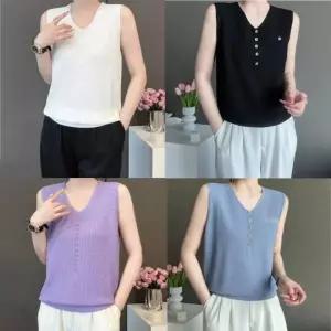 여름용 단추 슬리브리스 이너웨어 베이직 니트 탑