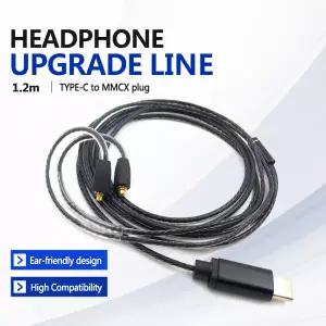 USB C-MMCX 실버 도금 이어폰 업그레이드 케이블 SHURE SE215 SE315 SE425 SE535 용 인라인 마이크 제어 기