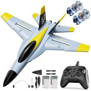 원격 조종 비행기 전투기를 위한 DEERC F18 4채널 RC 비행기, 2.4GHz 6축 자이로 스태빌라이저 RTF 취미 글라이더 성인 소년용으로 쉽게 비행 가능