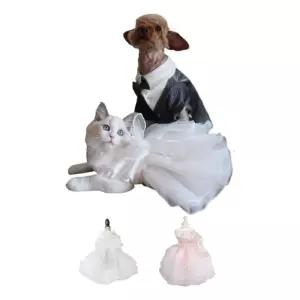 [퍼니메이커]키밍 강아지 웨딩드레스 리본 망사 치마 애견 원피스 강아지원피스 강아지드레스 강아지웨딩드