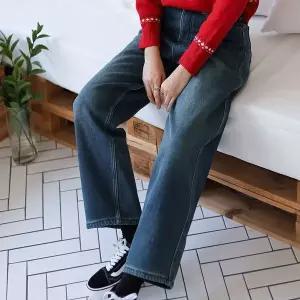 [하프클럽/]여성 겨울용 기모 세미배기핏 옐로우 워싱 청바지