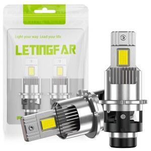 D2S LED 헤드라이트 d2r 차량 검사 대응 6000K 화이트 35W 폭발광 18000lm 고휘도 HID 교체용 DC12V 일체형 무선 배선 포인트 부착 4중 냉각 시스템 저소음 고속 팬 포함 캔슬러 내장 d2s hid 밸브 2개입