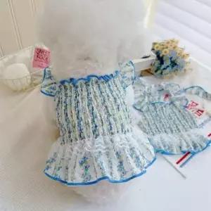 [반려] 강아지 여름옷 애견옷 펫용품 반려 동물 치마 플라워 원피스+머리핀 강아지옷 실내복