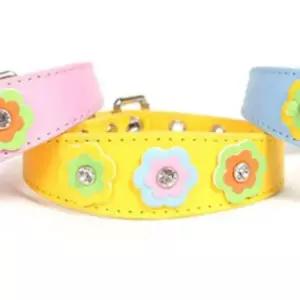 [반려] 강아지 목줄 플라워 가죽 옐로우 S 1P 반려견 목걸이