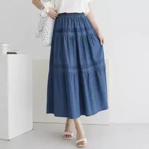 [유야]여성 캉캉 데님 롱 스커트 밴딩 청치마 -ESK0183- 봄 여름