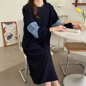 [보리보리/보리맘]니니 배색 소매 루즈핏 롱 원피스