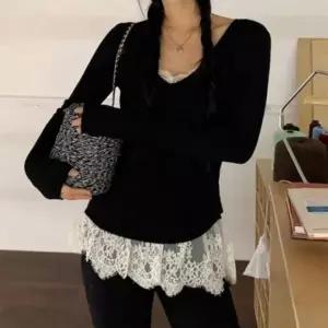 레이스 프릴 여성 시스루 레이어드 나시 티셔츠 인너웨어