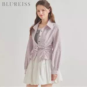 [블루레이스] 셔링 포인트 체크 블라우스_B6S1BL5321