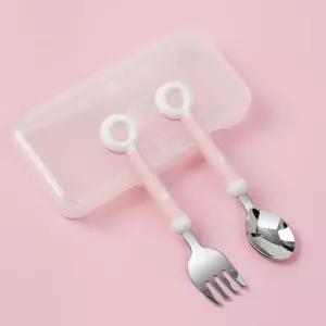 유아용 도넛 모양 실리콘 수저 포크 핑크 식기 유아수저 포크 스푼세트