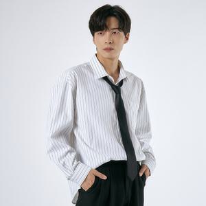 엘엑스티 남성용 오버핏 스트라이프 화이트 와이셔츠 긴팔 셔츠 LXT310