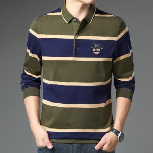 JEEP  남성용 폴로셔츠 캐주얼 스트라이프 긴팔 티셔츠