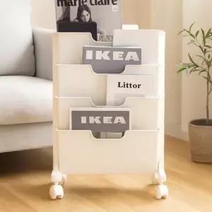 베이직 북트롤리 4단 공부방 이동식 북카트 책꽂이 틈새 트롤리