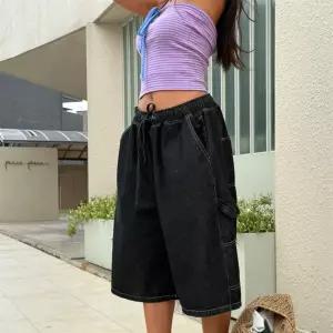 여자 와이드 버뮤다데님 밴딩 카펜터 스티치 청반바지