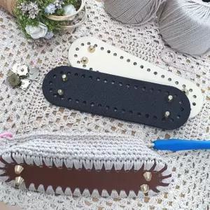 뜨개 가방바닥판 가죽밑판 블랙 코바늘 타원형 가방 (WFGTF86)
