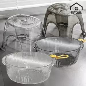 욕실 고리달린 세수대야 의자 세트 소형 투명화이트/그레이