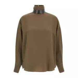 하이넥 롱 슬리브 실크 블라우스 MB993EK724 C3981