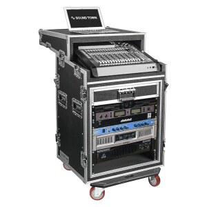 사운드 타운 쇼크 마운트 12U ATA 랙 케이스, 20인치 랙 가능한 깊이, 11U 경사 믹서 탑 및 캐스터, 12공간 크기 - 프로 투어 등급(STMR-SP12UW)