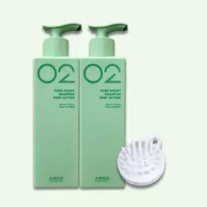 아모스 퓨어스마트 샴푸 딥액션 500g 2개+샴푸브러쉬