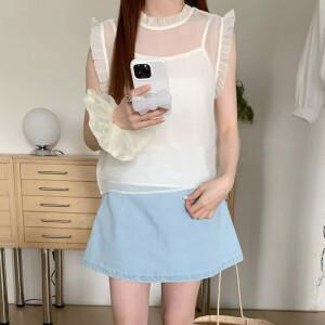 프릴블라우스 여름 민소매 여성 시스루 투피스 세트 레이어드 나시 블라우스 BLACKTEA17