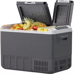 EKOJUCE 12볼트 자동차 냉장고 58QT(55L) 전기 쿨러 12/24V DC 및 100-240V AC 듀얼 존 휴대용 냉동고 -4