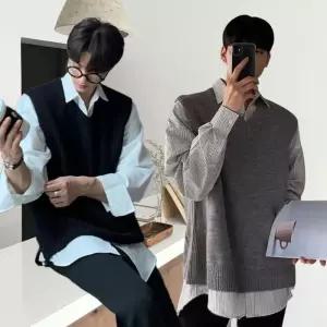 [프로셀러] 남성 2컬러 남친룩 깔끔 니트조끼 브이넥 니트베스트